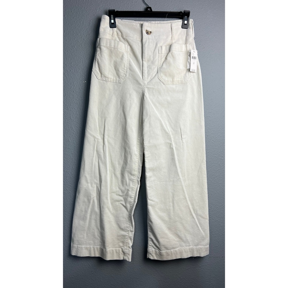 Maeve Anthropologie The Colette Corduroy Wide Leg Pants Cream Red‎ Bow Sz 27 NEW